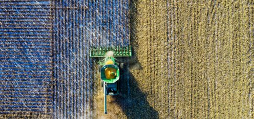 aerial shot of green milling tractor